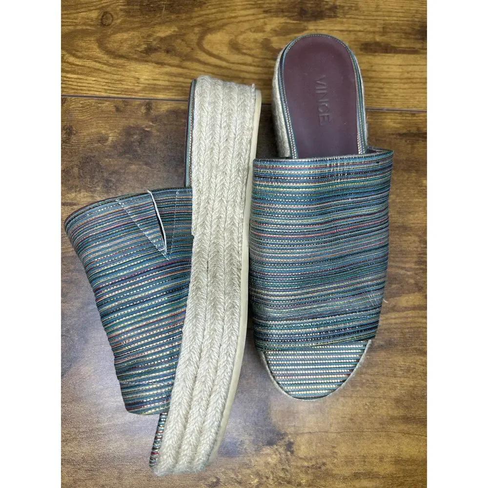 Vince‎ Solana Striped Espadrille Mule Sandal Size 7.5